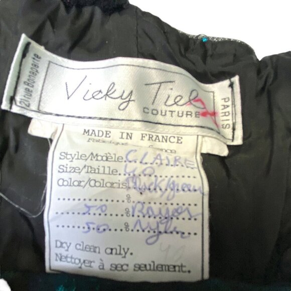 VICKY TIEL COUTURE Evening Dress Size S/M (40) Black Green Sequin Mesh Midi Long - Picture 5 of 12